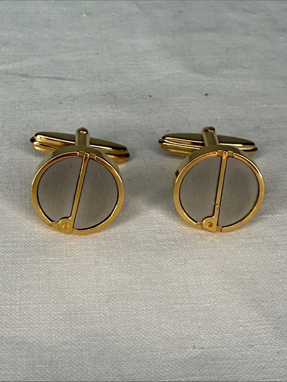 Vintage Dunhill Two Tone Round Cufflinks Gold Silver Tone .75